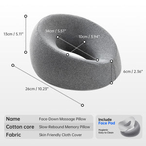 Face Down Pillows for Massage Table, Massage Headrest for Bed, Face Pillow for Stomach Sleeping, BBL Pillow After Surgery Post Eye Surgery & Vitrectomy Recovery, Removable Cover Grey
