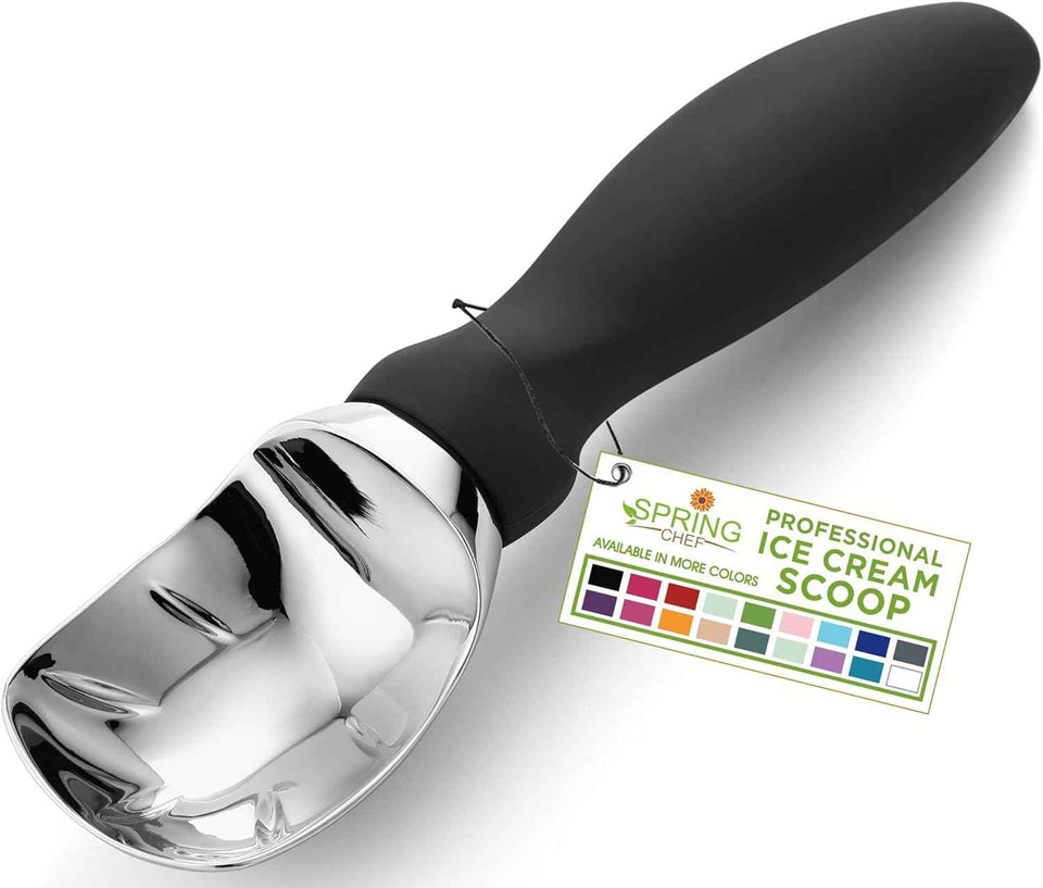Spring Chef Heavy Duty Ice Cream Scoop with Comfortable Handle - Professional Ice Cream Scooper for Gelato, Sorbet, Cookie Dough, Melon, Frozen Yogurt