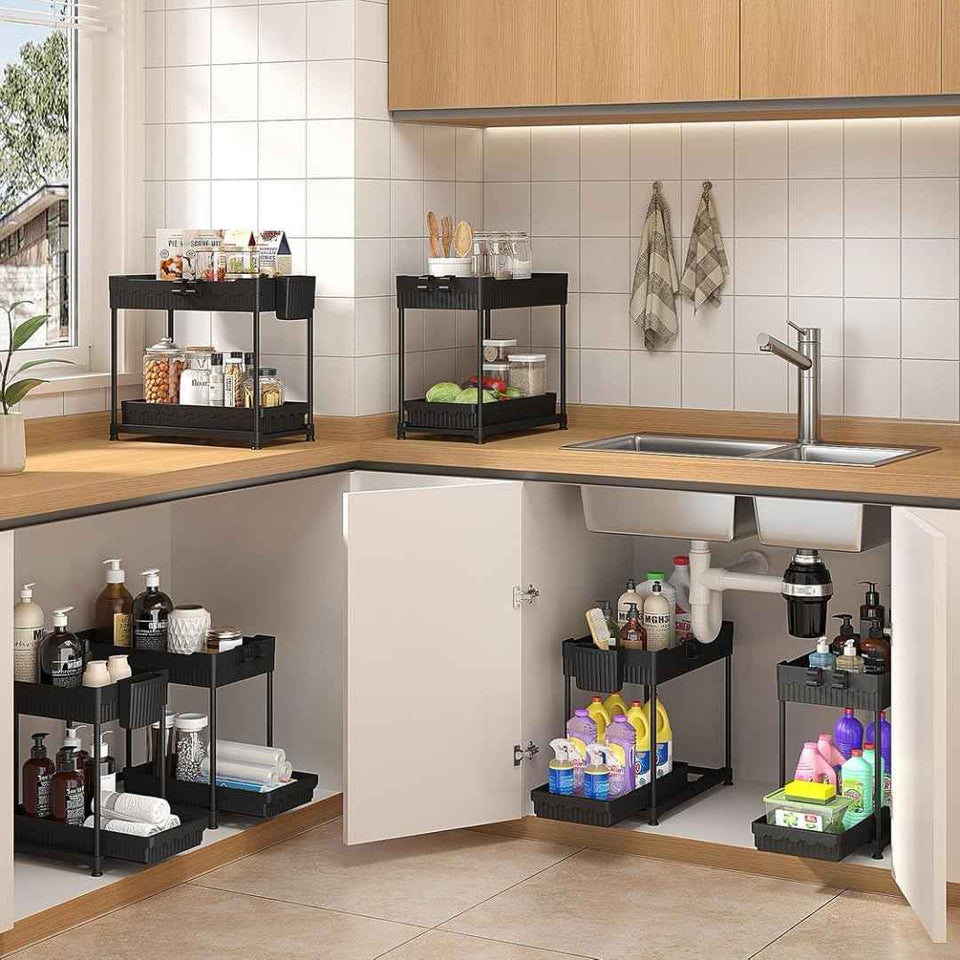Sevenblue 3-Pack 2-Tier Multi-Use Kitchen and Bathroom Cabinet Organizers with Sliding Drawers