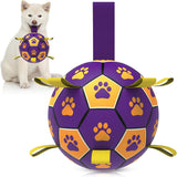 Qdan dog toys 6 inch world cup dog soccer ball with straps for small medium pet outdoor play