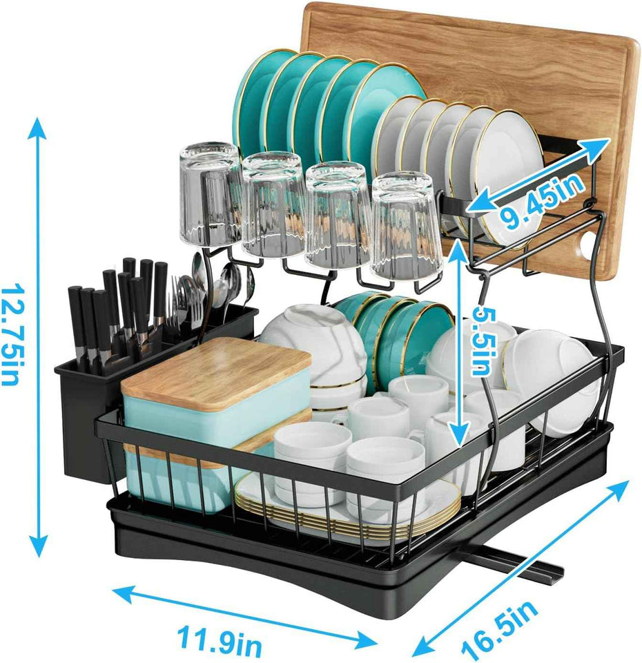 7-Code Large Capacity Dish Drying Rack for Kitchen Counter, Detachable Utensil Holder