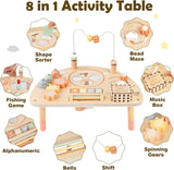 Activity Table for 1 Year Old, Montessori Toys for 1 2 Year Old Girls Boy Gifts, 8 in 1 Wooden Sensory Play Table for Toddler 1-3, Learning Toys for Baby 12-18 Months 1st Christmas Birthday Gifts