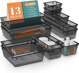 16 PCS Drawer Organizer Set, 5 Varied Size Bathroom and kitchen Drawer cabinet organizer Trays, Clear Storage Bins for Makeup, Jewelry, Utensils and Gadgets