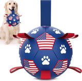 Qdan dog toys 6 inch world cup dog soccer ball with straps for small medium pet outdoor play