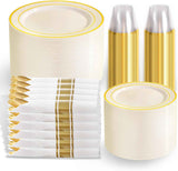 WELLIFE 700 Pieces Silver Plastic Dinnerware Set for 100 Guests - Includes Plates, Cups, Napkins, and Disposable Cutlery - Elegant White & Silver Design, Perfect for Parties and Events