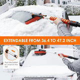 astroai 47.2 inch ice scraper with extendable snow brush and 360° pivoting head for cars and trucks (orange)