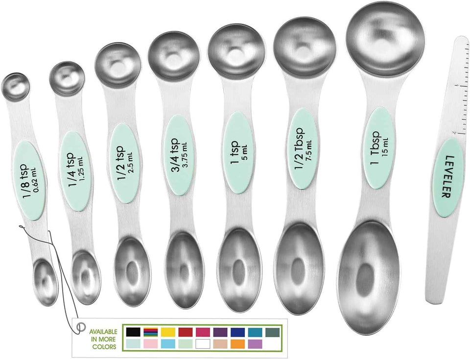 Spring Chef Stainless Steel Magnetic Measuring Spoons Set with Strong N45 Magnets, Heavy Duty Metal Kitchen Gadgets for Baking & Cooking, Fits in Most Kitchen Spice Jars, Set of 8 with Leveler, Black