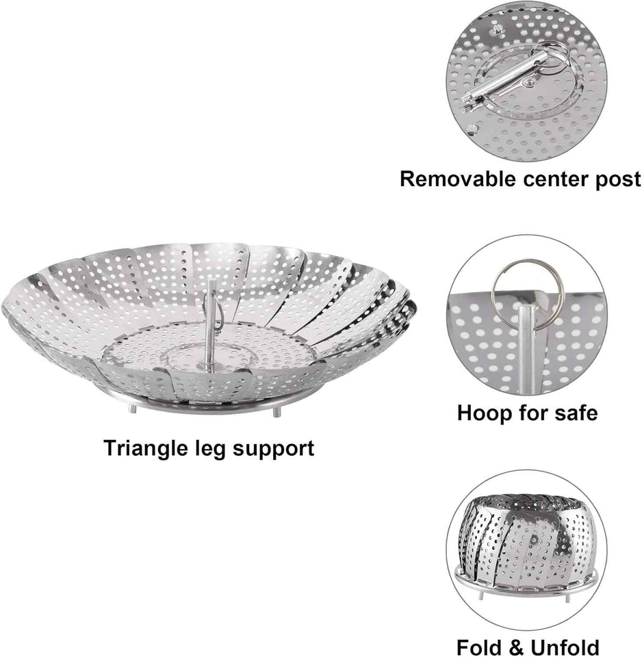 Zocy Steamer Basket, Stainless Steel Vegetable Steam Baskets for Steaming Cooking Expandable to Fit Various Size Pot (5.5" to 9.3")