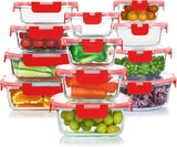 KOMUEE 24 Pieces Glass Food Storage Containers Set,Meal Prep Containers-Stackable Airtight Glass Storage Containers with lids,Freezer, Microwave, Oven Safe,Gray