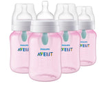 Philips Avent 9oz Anti-Colic Baby Bottle with AirFree Vent, 4pk, Clear, Flow 2 Nipples, 1m+