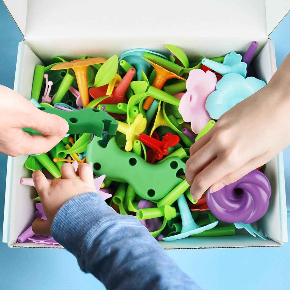 IQKidz 3-6 Years Old Toddler Toys - Flower Garden Building Toy with Insect Pegs, Educational Activity Gifts for Girls Preschool-Kindergarten, 153Pcs STEM Stacking Pretend Play Set