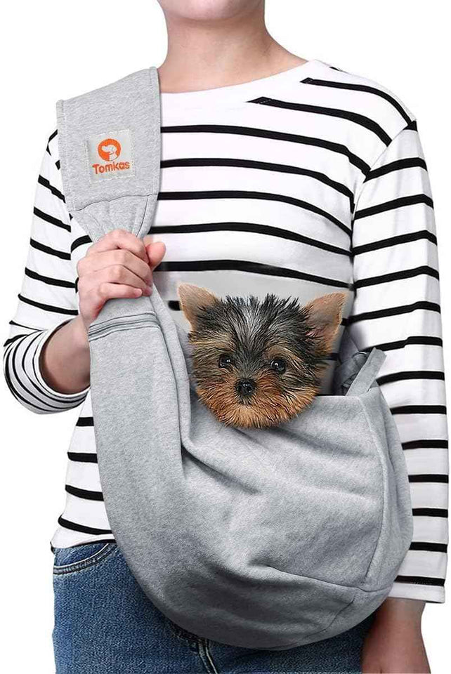 Tomkas Small Dog Sling Carrier - Classic Pocket & Classic Strap - for 3-10 lbs Pets(Black)