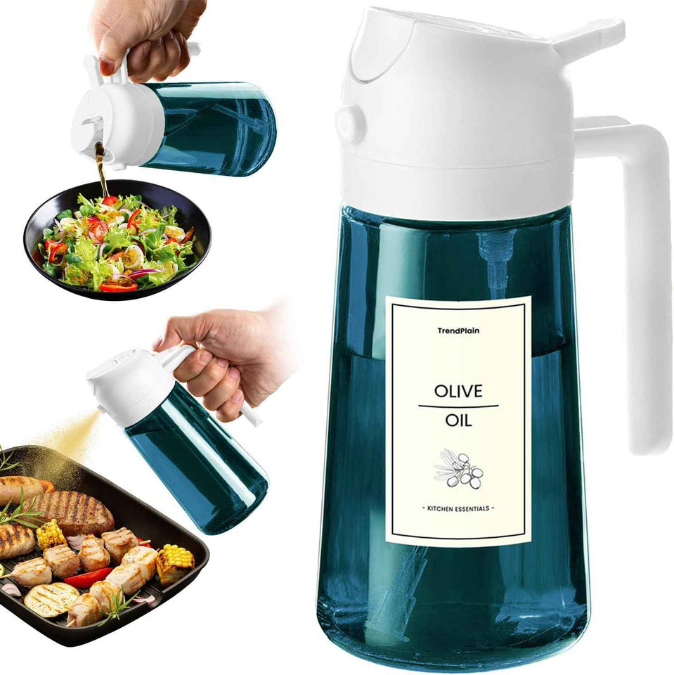 TrendPlain 16oz/470ml Blue Glass Olive Oil Sprayer for Cooking - 2 in 1 Olive Oil Dispenser for Kitchen Gadgets, Air Fryer, Salad, and BBQ - Navy