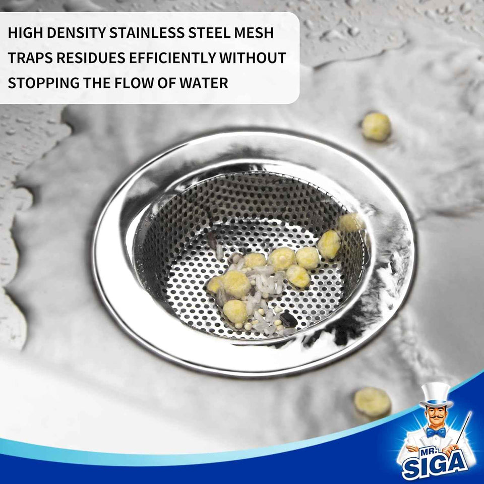 MR.SIGA Kitchen Sink Strainer, stainless steel, dishwasher safe, 4.4 inch outer diameter, pack of 3