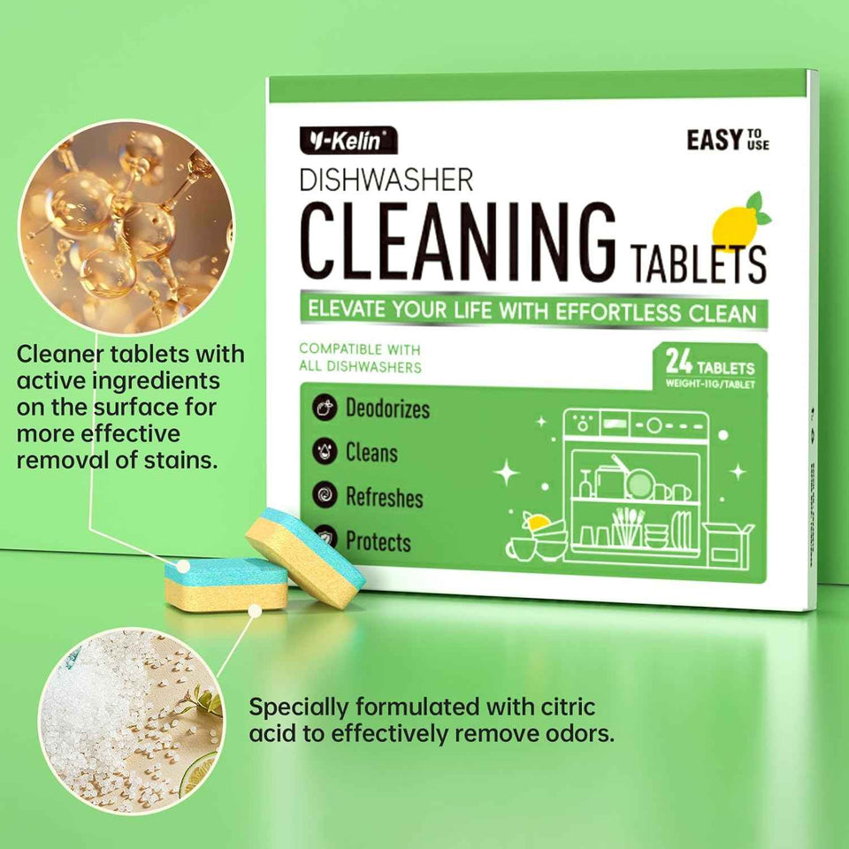 Lemon Scent Dishwasher Cleaner and Deodorizer Tablets, 24 Pack - Removes Limescale & Odor, Safe for All Dishwashers