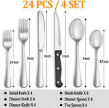 MUTNITT Silverware Set with Steak Knives Service for 4,Stainless Steel Flatware, Mirror Polished Cutlery Utensil Set for Home Kitchen Eating Tableware, Include Fork Knife Spoon, Dishwasher Safe