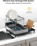 SUNLY 2 Tier Extra Large Dish Drying Rack, Expandable for Kitchen Counter, Multifunctional, Black