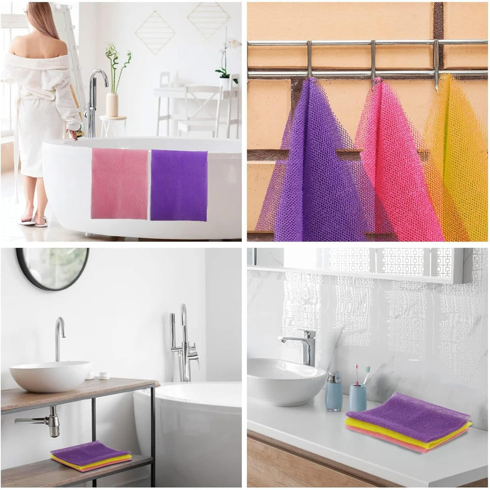 ujfqbh 3 pieces african bath sponge pink yellow purple exfoliating shower body scrubber