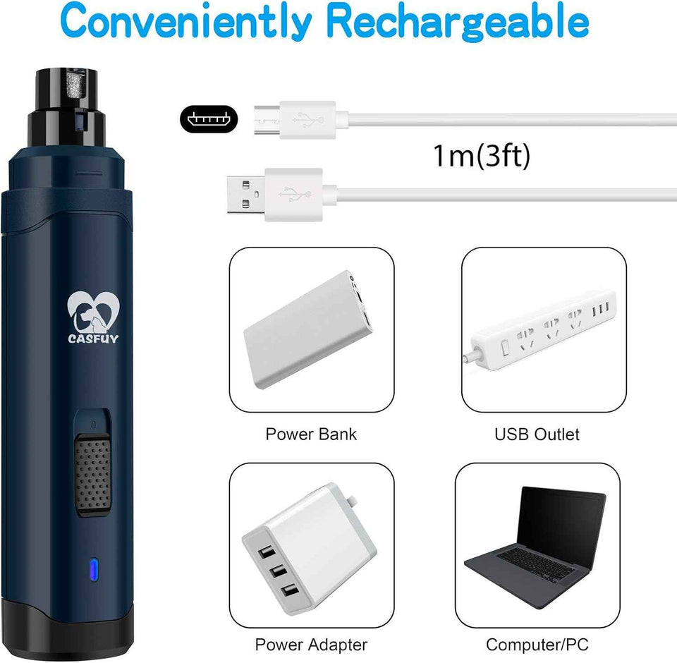 Casfuy 2-Speed Electric Rechargeable Pet Nail Trimmer for Small Medium Large Dogs & Cats, Dark Blue