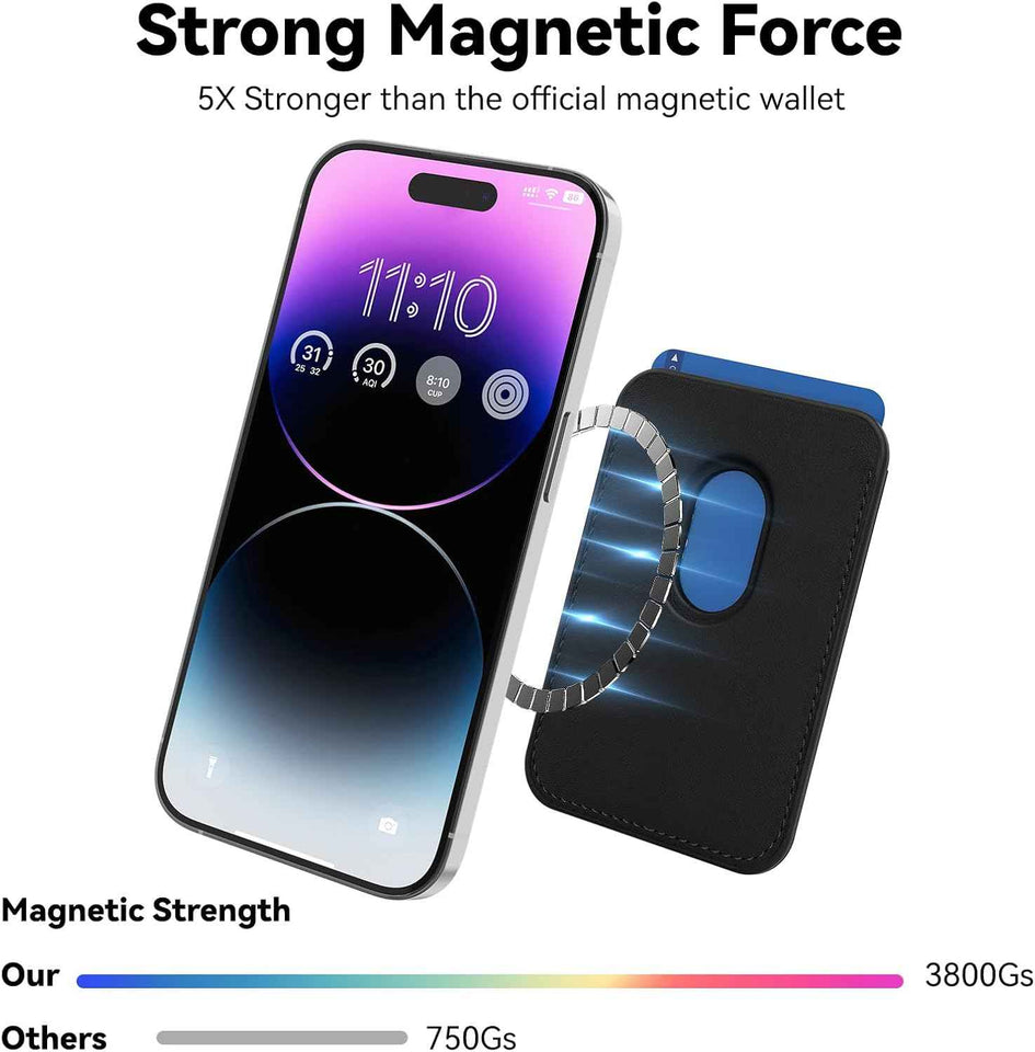 Stronger magnetic RFID leather Mag-Safe card holder for iPhone 16/17/15/14/13/12 Pro/Promax, Mag-Safe accessories, black