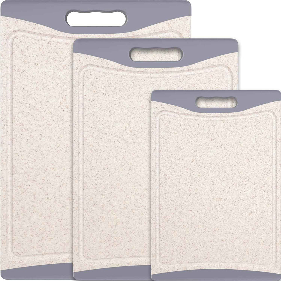 Extra Large Cutting Boards, Plastic Cutting Boards for Kitchen (Set of 3) Cutting Board Set Dishwasher Chopping Board with Juice Grooves Easy-Grip Handles, Dark Grey, Empune