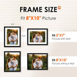 FIXSMITH 8x10 Picture Frame Set of 2, Photo Frame with HD Plexiglass, Display Pictures 5x7 with Mat or 8x10 Without Mat Multi Picture Frames Collage for Tabletop or Wall Display, Black