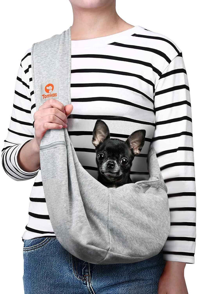 Tomkas Small Dog Sling Carrier - Classic Pocket & Classic Strap - for 3-10 lbs Pets(Black)