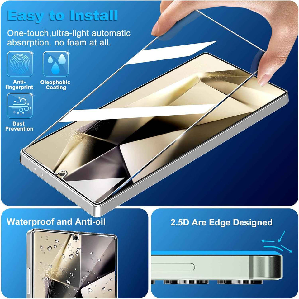 samsung galaxy s25 ultra tempered glass screen protectors 3 pack + 3 pack camera lens protector