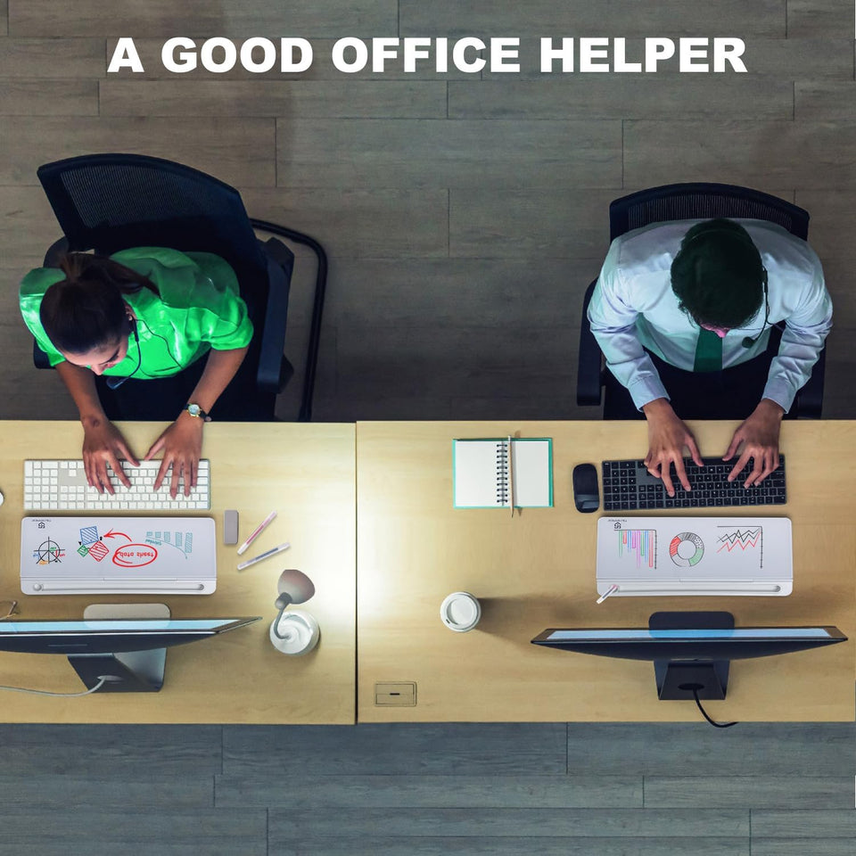 TSJ OFFICE Small Desktop Whiteboard -Glass Dry Erase Board Computer Keyboard Stand White Board Surface Pad with Drawer, Desk Organizers with Accessories for Office, Home, School Supplies