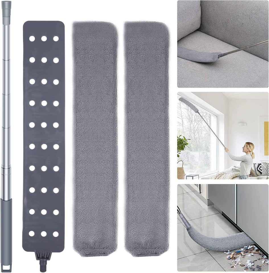 Retractable Microfiber Dusting Cloths with Long Handle 60inches for Cleaning Under Appliances Furniture Couch Fridge