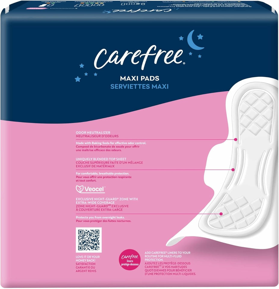 carefree maxi overnight pads with wings 28ct feminine care protection
