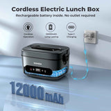 100W Cordless Electric Lunch Box for Adults, Rechargeable Battery Powered Heated Lunch Box with 5-Sided Heating for Work and Outdoor Use