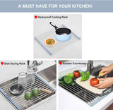 Over the Sink Dish Drying Rack - Foldable Dish Drainer - Stainless Steel - Gray