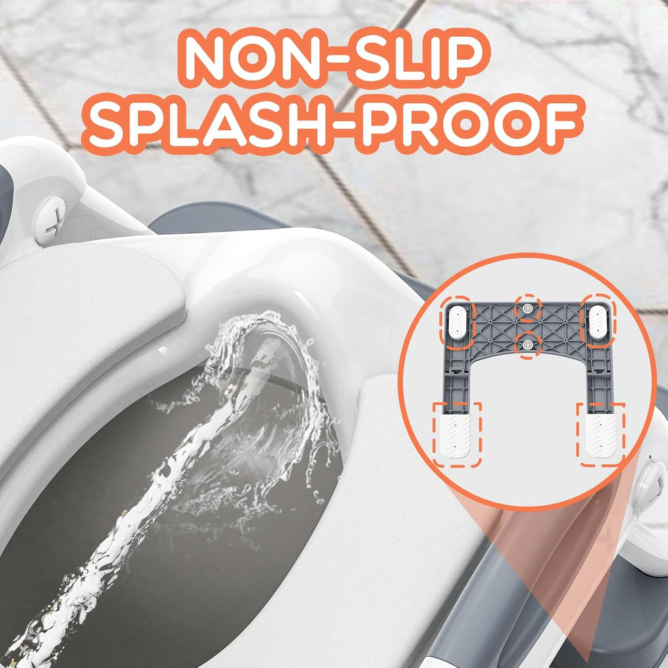 Potty Training Seat, SKYROKU Upgrade Toddler Toilet Seat for Kids, 2in1 Potty Training Toilet, Guard Anti-Slip Pad Step Stool,New Sector-Shape Stabilized Base and Heavier More Reliable (8899 Grey)