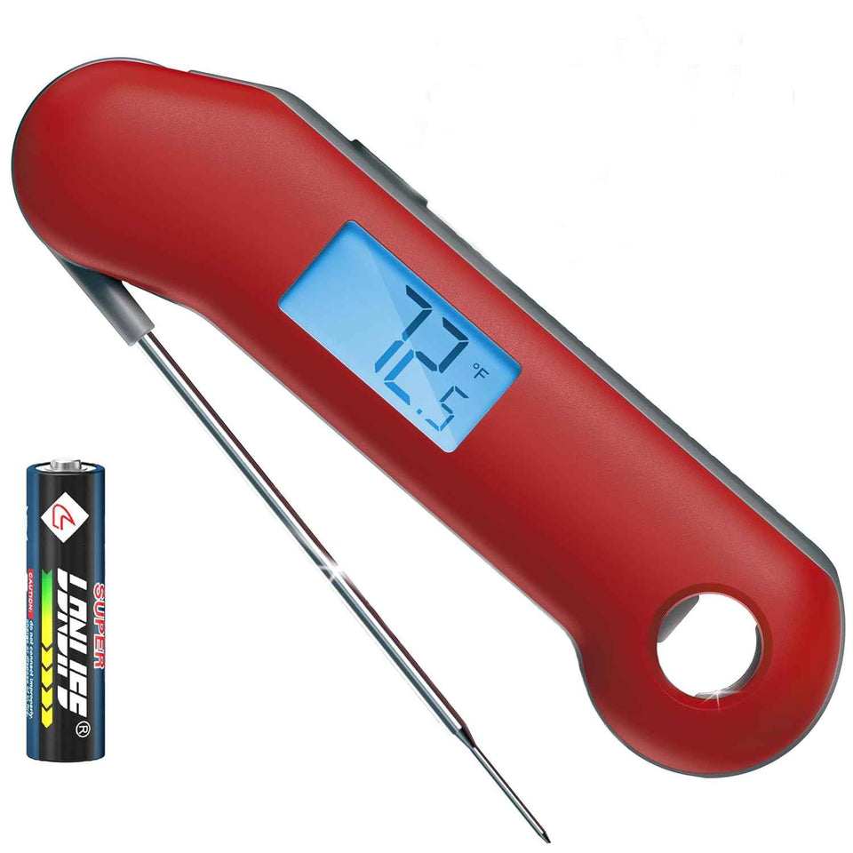 NIST certified digital meat thermometer with instant read, waterproof, and backlit display for precise temperature reading in BBQ, smoker, grill, candy, and cooking applications