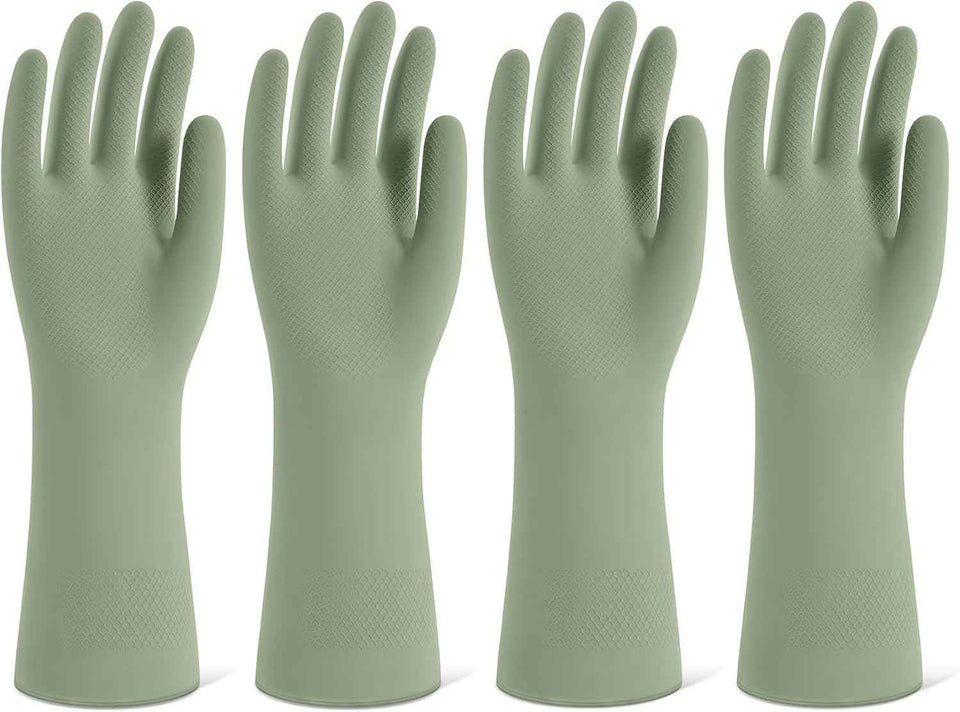 Rubber Cleaning Gloves for Dishwashing, 4 Pairs Reusable Kitchen Gloves for Washing Dishes and Household Cleaning, Colorful Dish Gloves with Flocked Lining and Non-Slip Grip, Pefect for Woman Men - M