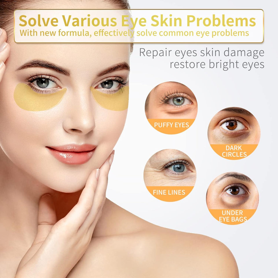 24K Gold Under Eye Patches - 60 Pack for Puffy Eyes, Dark Circles, Bags & Wrinkles with Collagen & Hyaluronic Acid - Eye Care Pads for Daily Skincare (Gold)