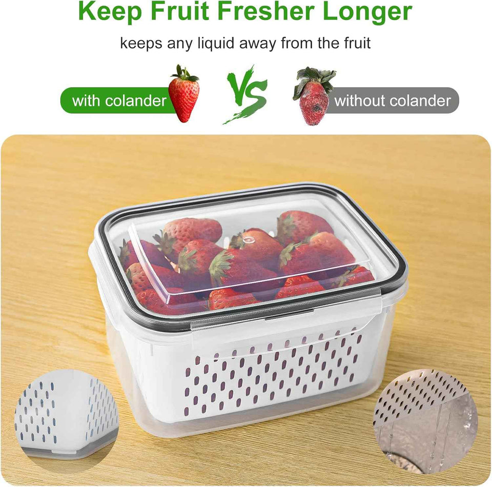 5PCS Large Leakproof Fruit Containers with Removable Colanders Dishwasher and Microwave Safe - Set of 5