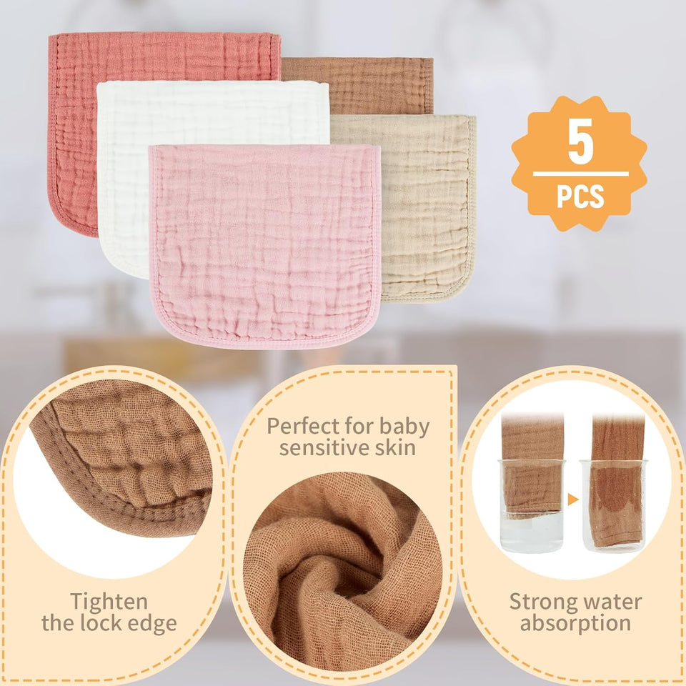 Muslin Burp Cloths 100% Cotton Baby Burp Cloths Soft, Absorbent 10x20 inches for Girls and Boys Baby Essentials