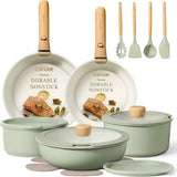 CAROTE 19pcs Nonstick Cookware Set with Detachable Handle, Induction Ready, Oven Safe, Sage Green, RV Cookware
