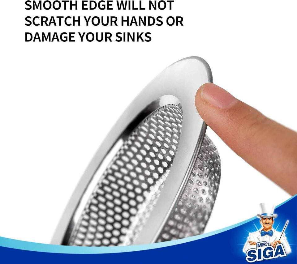 MR.SIGA Kitchen Sink Strainer, stainless steel, dishwasher safe, 4.4 inch outer diameter, pack of 3