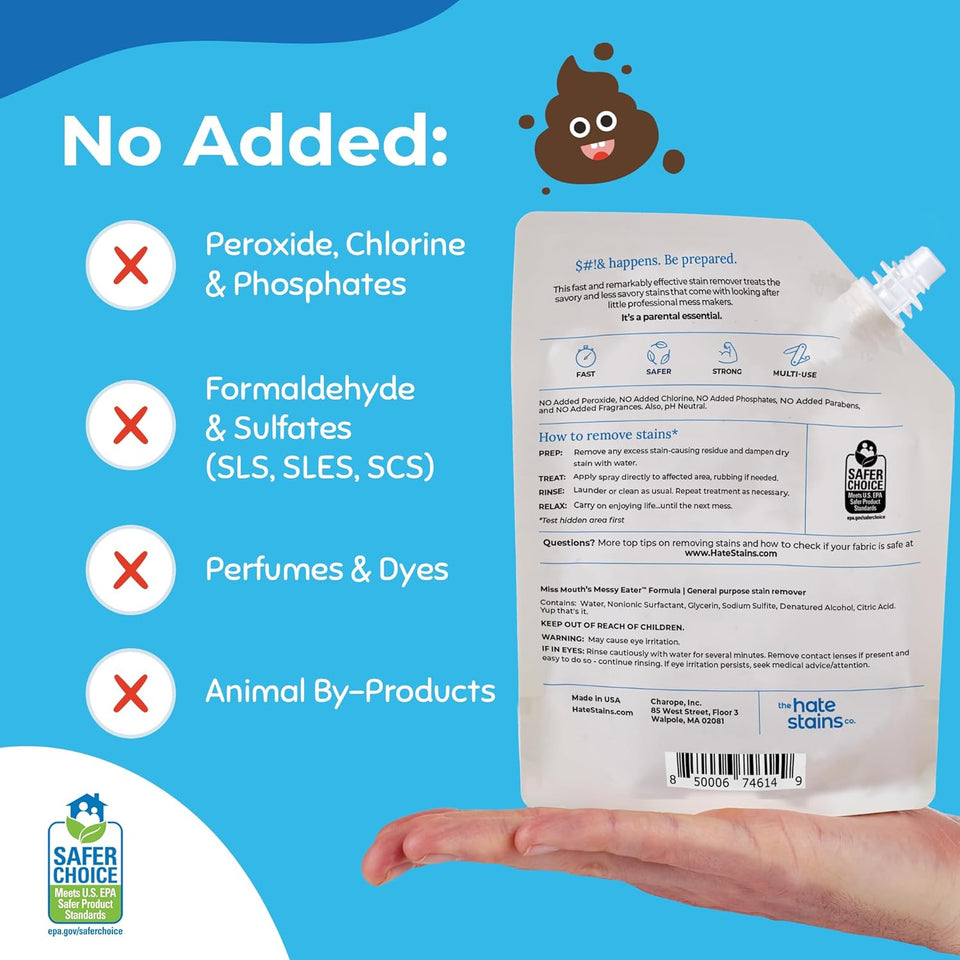 Miss Mouth's Messy Eater Stain Treater - 16oz Refill - Newborn & Baby Essentials - No Dry Cleaning Food, Grease, Coffee Off Laundry, Underwear, Fabric
