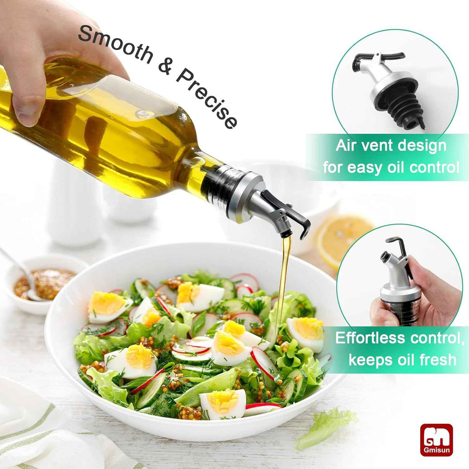 Clear 4 Pack Olive Oil Dispensers for Kitchen with Plastic Pourer Spout and Funnel