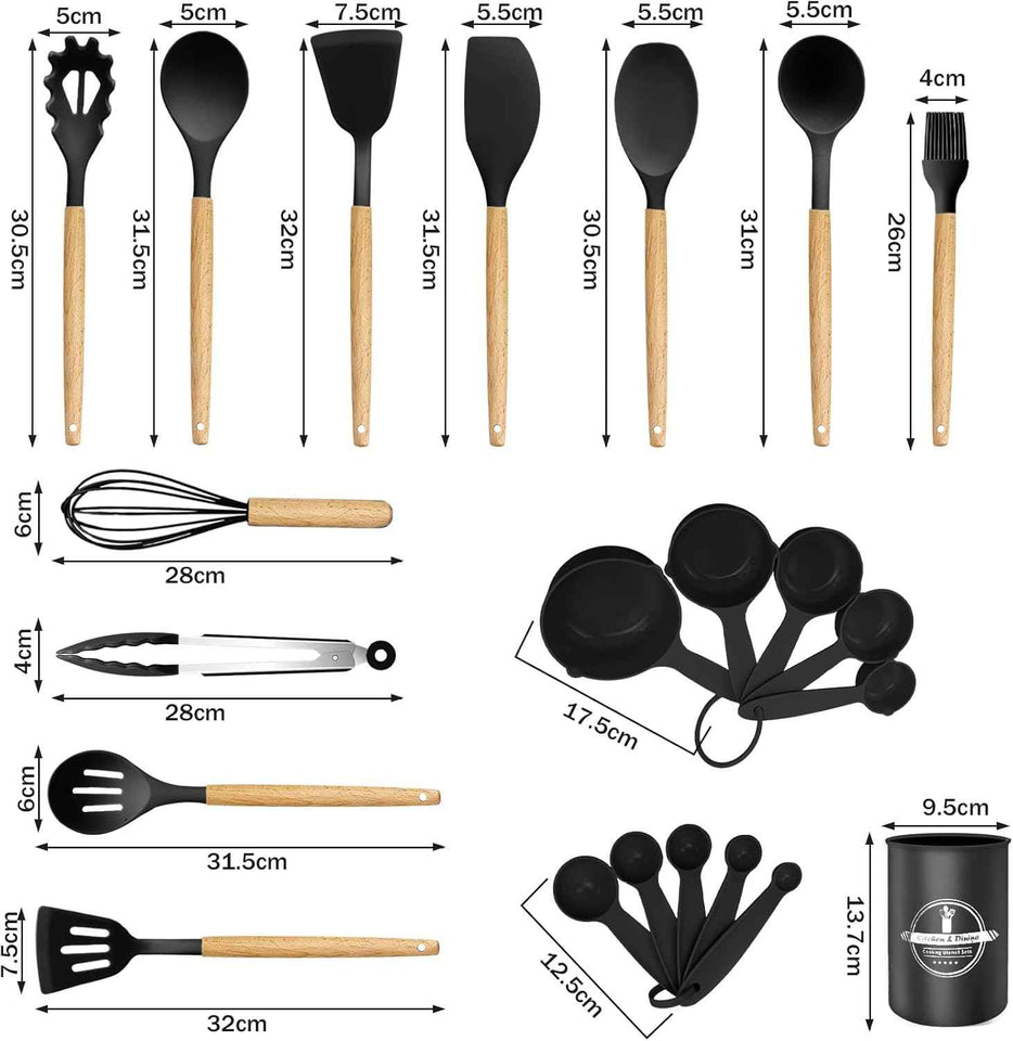 Silicone kitchen utensils set, 22-pc, non-stick, dishwasher safe, BPA free