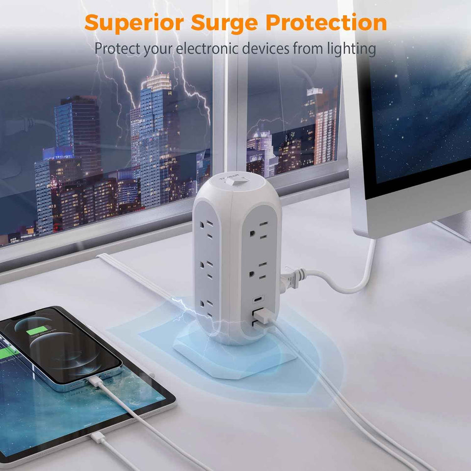 tessan 11 outlet power strip with 3 usb 1 usb c 1625w surge protector 6 feet extension cord