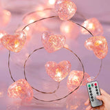Battery Operated 10.5ft 30 LED Pink Heart Fairy String Lights with Timer and Remote
