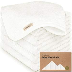 6-Pack Baby Washcloths – Soft Absorbent Viscose from Bamboo Washcloths for Face, Body, Baby Towels for Newborn, Kids, Toddlers, Infant, Gentle on Sensitive Skin, 10x10 Reusable Face Towels (White)