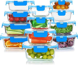 KOMUEE 24 Pieces Glass Food Storage Containers Set,Meal Prep Containers-Stackable Airtight Glass Storage Containers with lids,Freezer, Microwave, Oven Safe,Gray