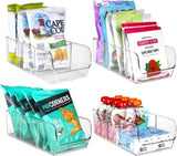 ELTOW 4-Pack 3-Compartment Plastic Snack Organizer with Removable Dividers for Pantry and Fridge Storage
