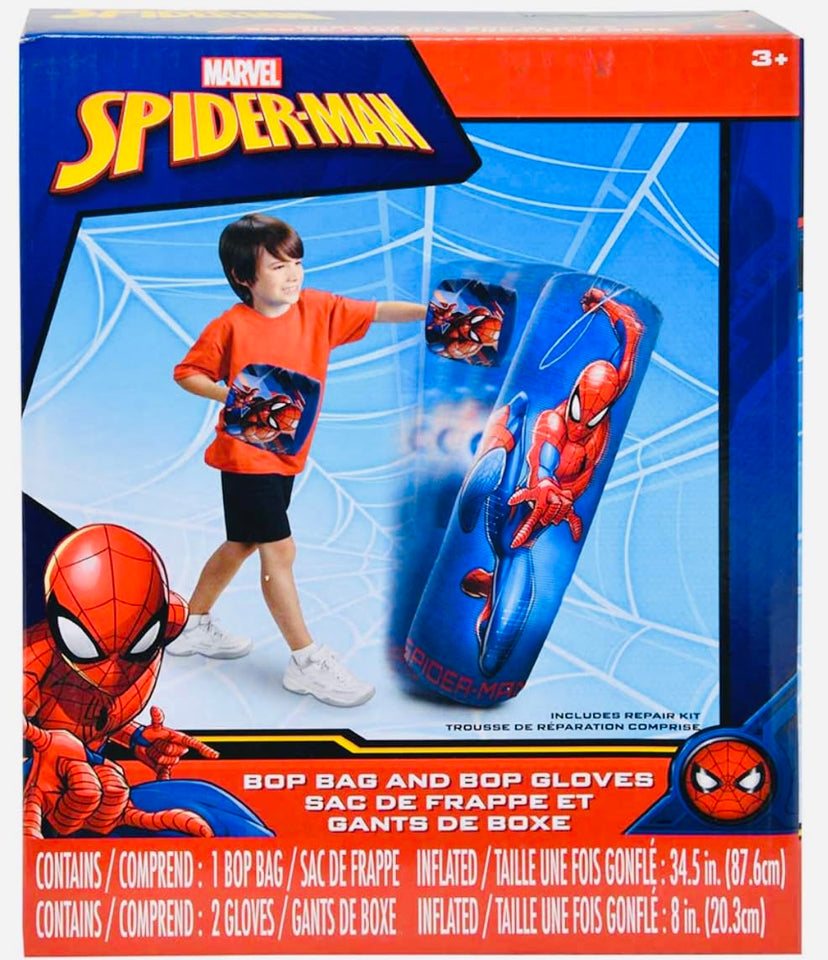 Spiderman Spider-Man Inflatable Bop Bag & Bop Gloves Set Kids Punching Bag with Gloves, Freestanding Superhero Blow Up Bouncing Boxing Bag for Exercise, Durable Heavy Duty Indoor and Outdoor - 34.5"